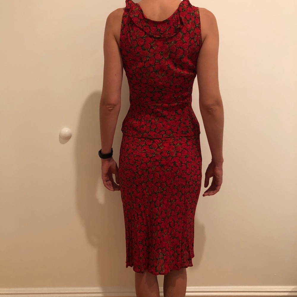 SAY Floral Rose Print 2-Piece Set: Ruffle Blouse & Tulip Midi Skirt - Size S / 2 - Picture 3 of 14